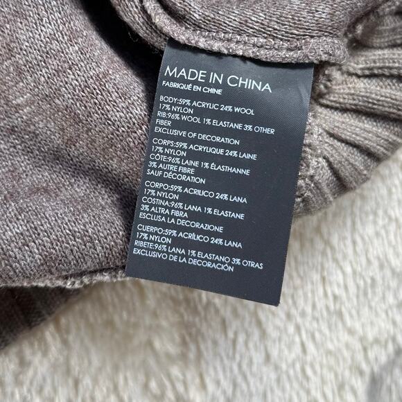 Club Monaco Wool Blend Mock Neck Cozy Knit Boxy Sweater Taupe Womens L Large - Picture 5 of 7
